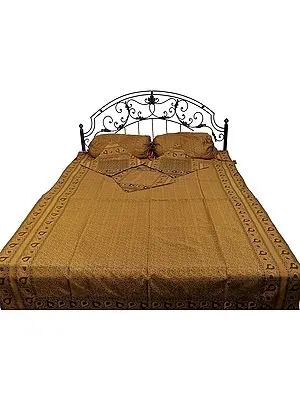 Amber-Gold Five-Piece Banarasi Single Bedspread with Tanchoi Weave