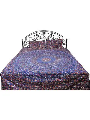 Navy Blue Bedspread from Pilkhuwa with Printed Giant Mandala