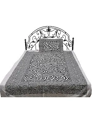 Gray Single-Bed Bedspread from Pilkhuwa with Printed Tiger Stripes