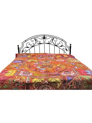 Multi-Color Giant Mandala Bedspread from Kutch with Embroidered Mirrors