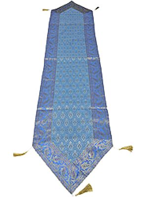 Banarasi Table Runner with Golden Thread Weave and Brocade Border