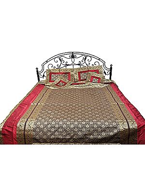 Five-Piece Banarasi Bedspread with Brocaded Paisleys