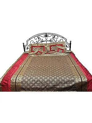 Five-Piece Banarasi Bedspread with Brocaded Paisleys