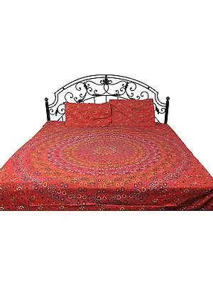 Fiery-Red Mandala Bedspread from Pilkhuwa with Jodhpuri Print
