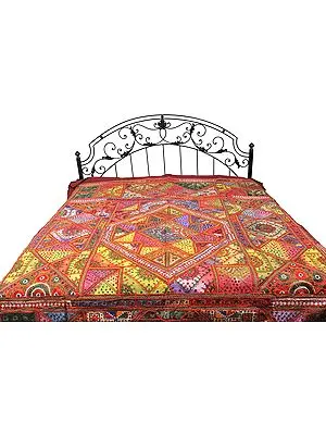 Antiquated Kutch Patch Bedcover with All-Over Embroidery and Mirrors