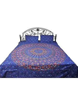 Navy Blue Bedspread from Pilkhuwa with Printed Giant Mandala