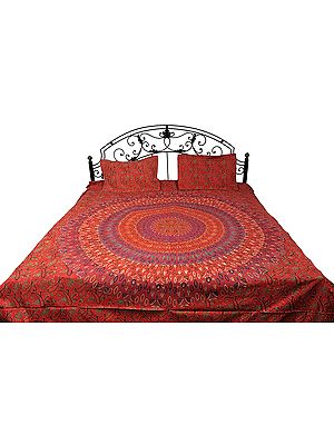 Poppy-Red Mandala Bedspread from Pilkhuwa with Jodhpuri Print