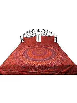 Poppy-Red Mandala Bedspread from Pilkhuwa with Jodhpuri Print
