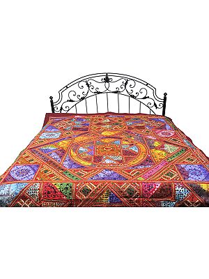Multi-Color Kutch Patch Bedspread with Giant Mandala