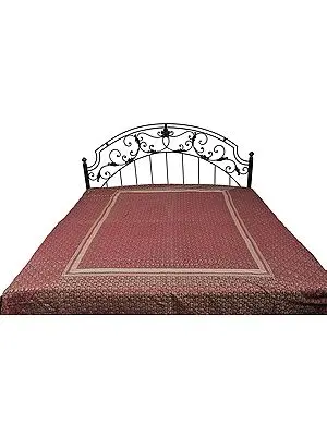 Earth-Red Banarasi Bedspread with All-Over Woven Flowers