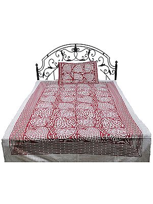 Gray and Red Single-Bed Bedspread from Pilkhuwa with Printed Hearts