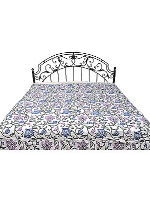 Kashmiri Bedspread with Ari-Embroidered Flowers All-Over