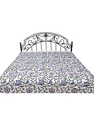 Kashmiri Bedspread with Ari-Embroidered Flowers All-Over