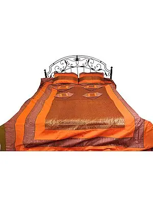 Seven-Piece Banarasi Bedspread with Brocade Weave