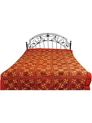 Hand-Embroidered Bedspread from Kutch with Geometrical Designs