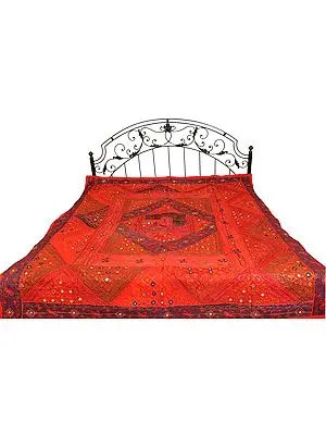 Crewel Embroidered Patchwork Bedcover from Kutch with Mirrors