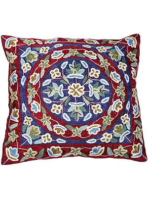 Cushion Cover with Ari Embroidered Floral Motifs
