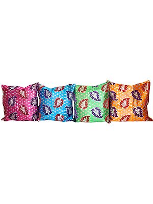 Lot of Four Brocaded Cushion Covers with Woven Leaves