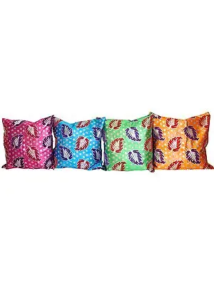 Lot of Four Brocaded Cushion Covers with Woven Leaves