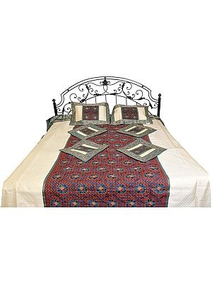 Seven-Piece Banarasi Bedspread with Embroidered Flowers
