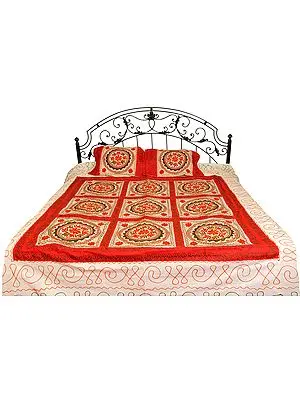 Ivory Bedspread from Gujarat with Embroidered Flowers
