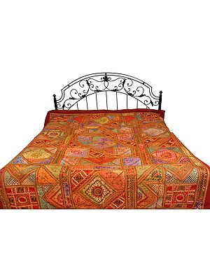 Antiquated Kutch Patch Bedcover with All-Over Embroidery and Mirrors