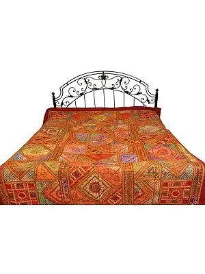 Antiquated Kutch Patch Bedcover with All-Over Embroidery and Mirrors