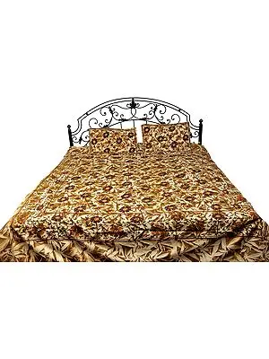 Nugget-Gold Batik Bedspread from Pilkhuwa with Printed Flowers