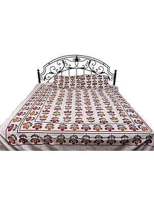 Cloud Cream Striped Bedspread from Pilkhuwa with Printed Flowers