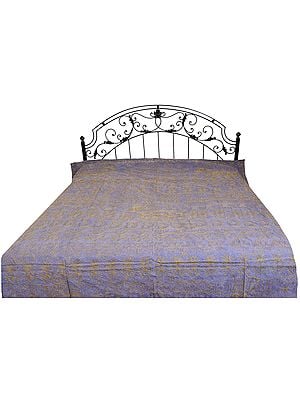 Stonewashed Bedspread with Ari Embroidery in Golden Thread