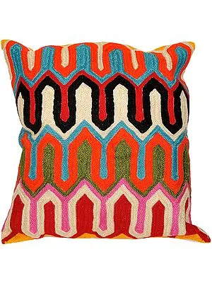 Multi-Color Ari-Embroidered Cushion Cover from Jaipur