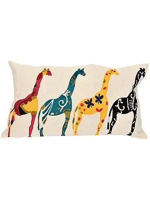 Ivory Pillow-Case with Embroidered Giraffes
