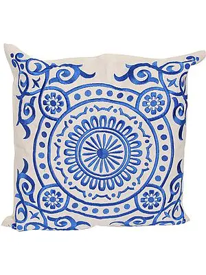 Snow-White Cushion Cover with Embroidered Mandala