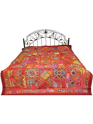 Multicolor Mandala Bedspread from Kutch with Patchwork and Mirrors