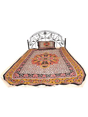 Pearled-Ivory Single-Bed Bedspread from Pilkhuwa with Jamawar Print