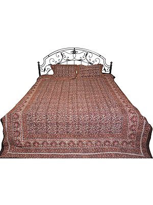 Bitter-Chocolate Floral Printed Bedspread from Sanganer