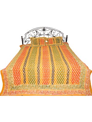 Golden-Nugget Sanganeri Bedspread with Block-Printed Bootis