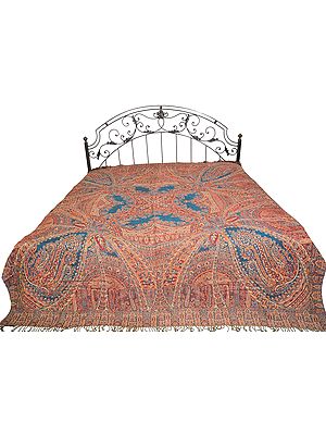 Legion-Blue Reversible Jamawar Bedspread with Woven Paisleys