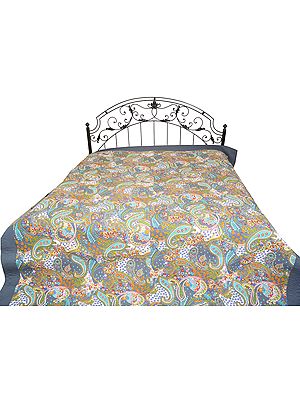 China-Blue Jaipuri Comforter with Printed Paisleys and Kantha Stitch