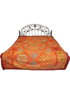 Multicolor Embroidered Bedspread from Kutch with Patchwork and Mirrors