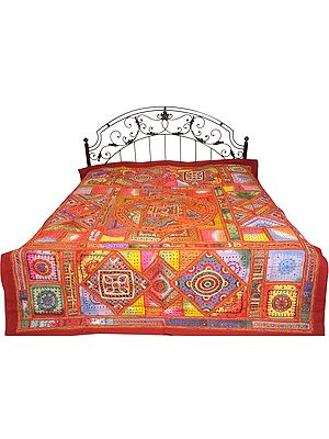 Multicolor Giant Mandala Bedspread from Kutch with Embroidered Patches and Mirrors