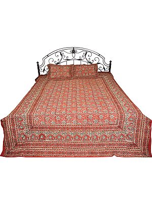Tandori-Spice Bedspread from Sanganer with Printed Flowers