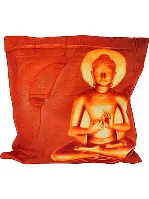 Orange-Rust Digital Printed Lord Buddha Cushion Cover from Gujarat