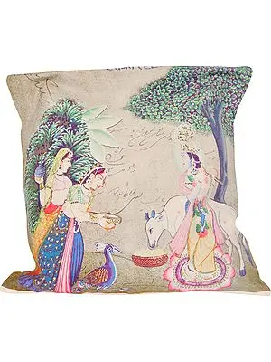 Krishna with Gopis Digital-Printed on a Cushion Cover