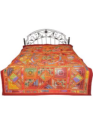 Mandala Bedcover from Kutch with Embroidered Patches and Mirrors