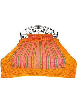 Marigold Sanganeri Bedspread with Geometric Print and Kantha Stitch