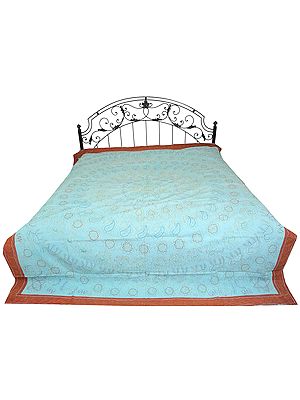 Tint-Blue Stonewashed Bedspread from Jaipur with Zari-Embroidery