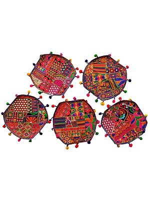 Multicolor Five-Piece Embroidered Dinner Set from Kutch with Mirrors