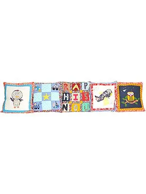 Lot of Five Printed Nursery Cushion Covers with Applique-work