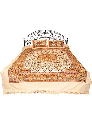 Pearled-Ivory Bedsheet from Pilkhuwa with Floral Print